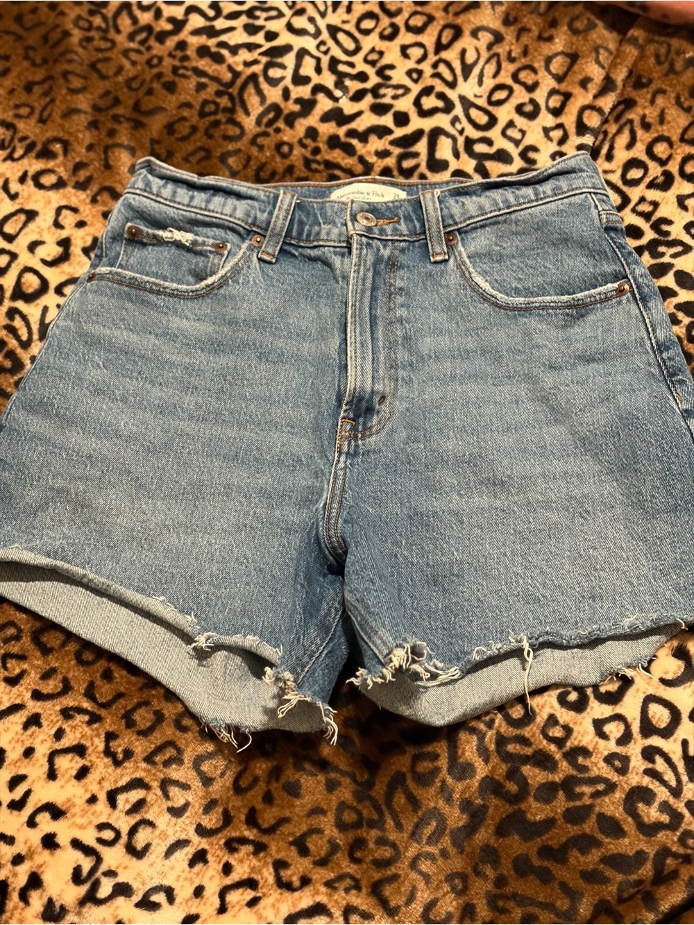Abercrombie & Fitch Light Blue High-Rise Frayed Hem Jean Shorts